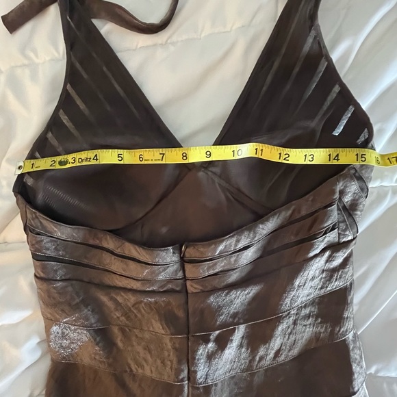 Cache Women’s Designer Halter Style Tiered Cocktail Dress Brown Metallic Shimmer - Picture 12 of 16